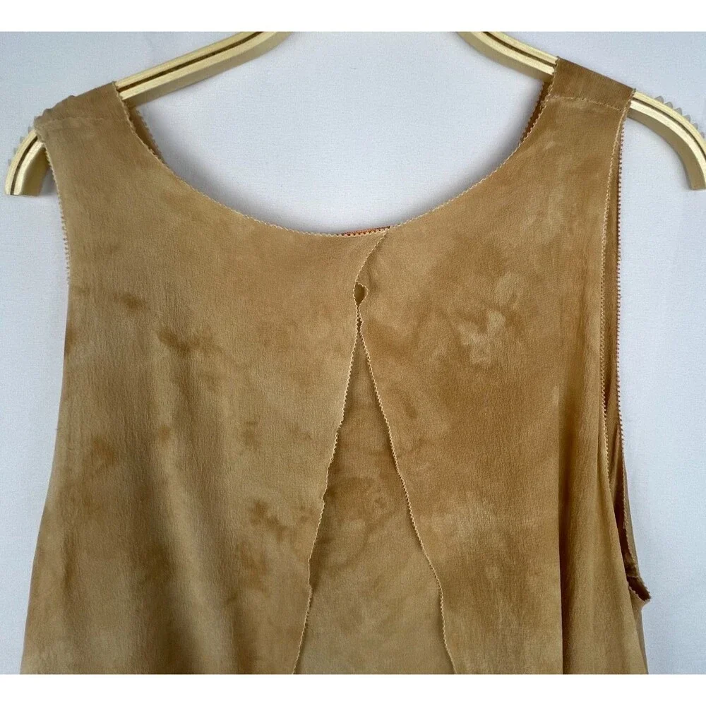 TORY BURCH 100% Silk Sleeveless Blouse Top Size 12 Tan Layered Flowy V-Neck